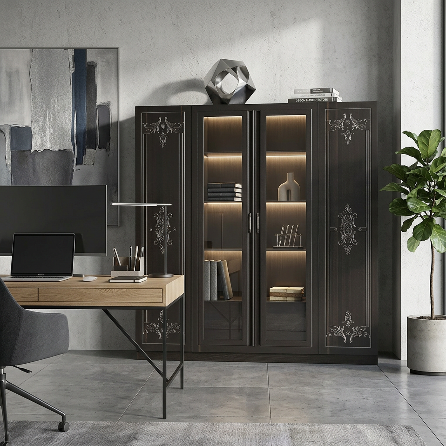 Dark Wood Ornate Display Cabinet