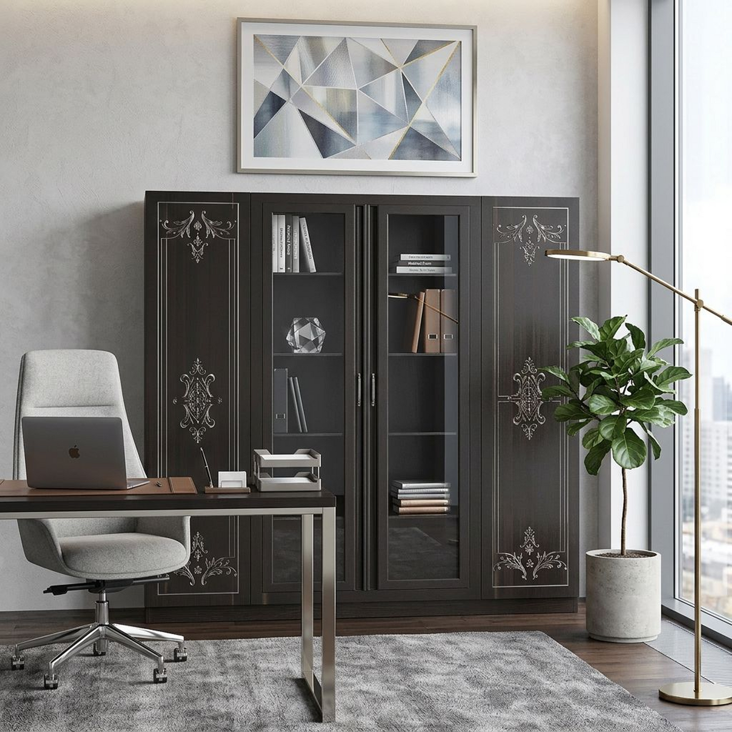 Dark Wood Ornate Display Cabinet