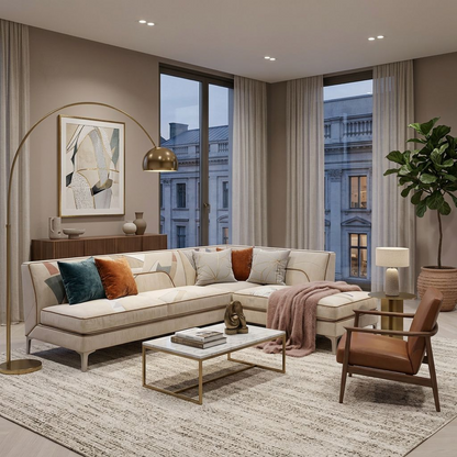Abstract Patchwork L-Shaped Sectional Sofa