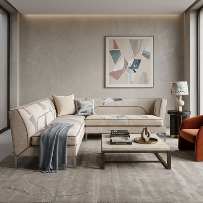 Abstract Patchwork L-Shaped Sectional Sofa
