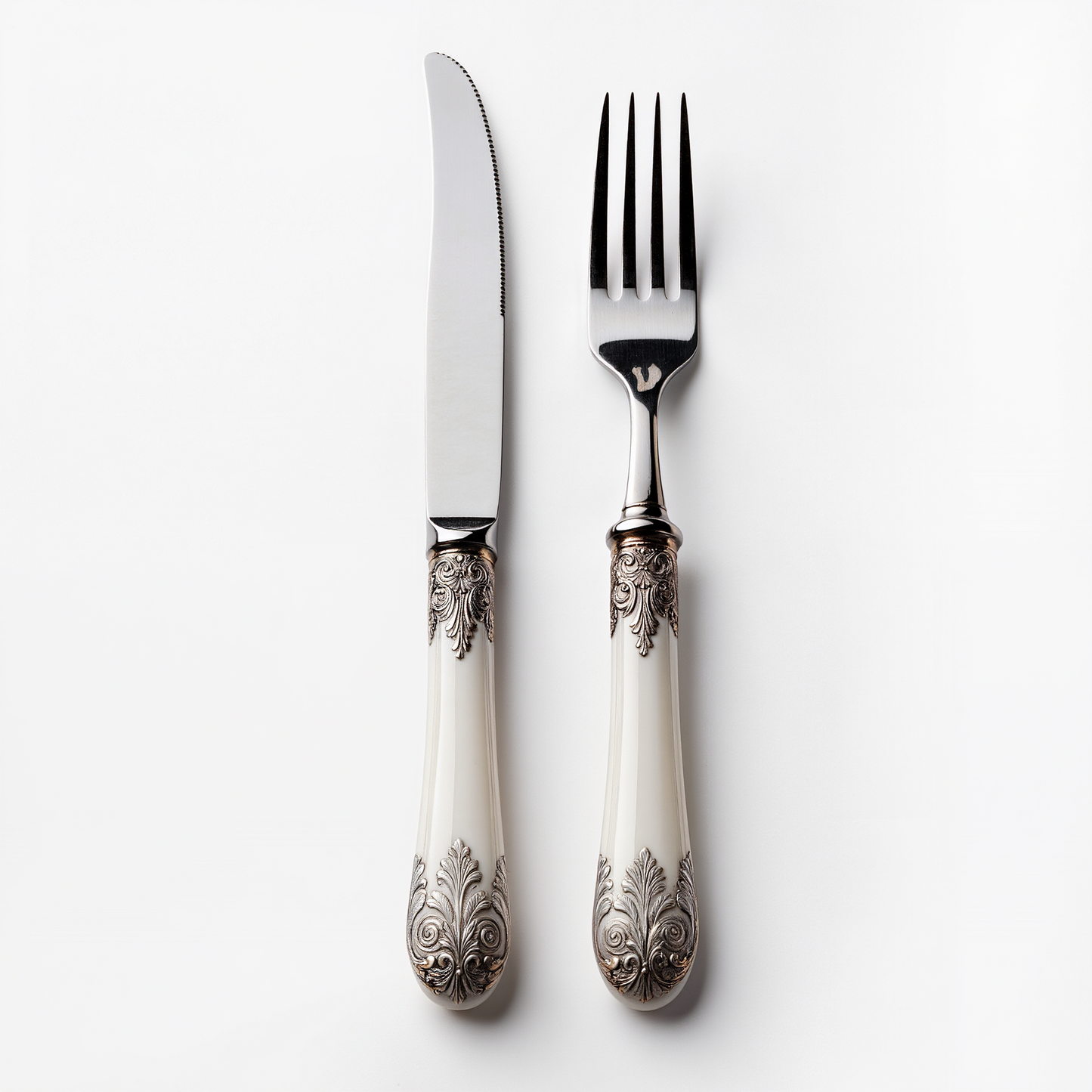 Ornate Silver & Ivory Cutlery Set