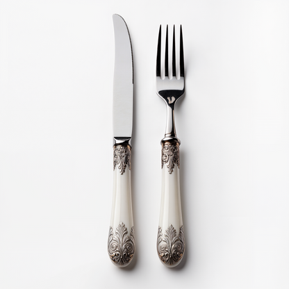 Ornate Silver & Ivory Cutlery Set