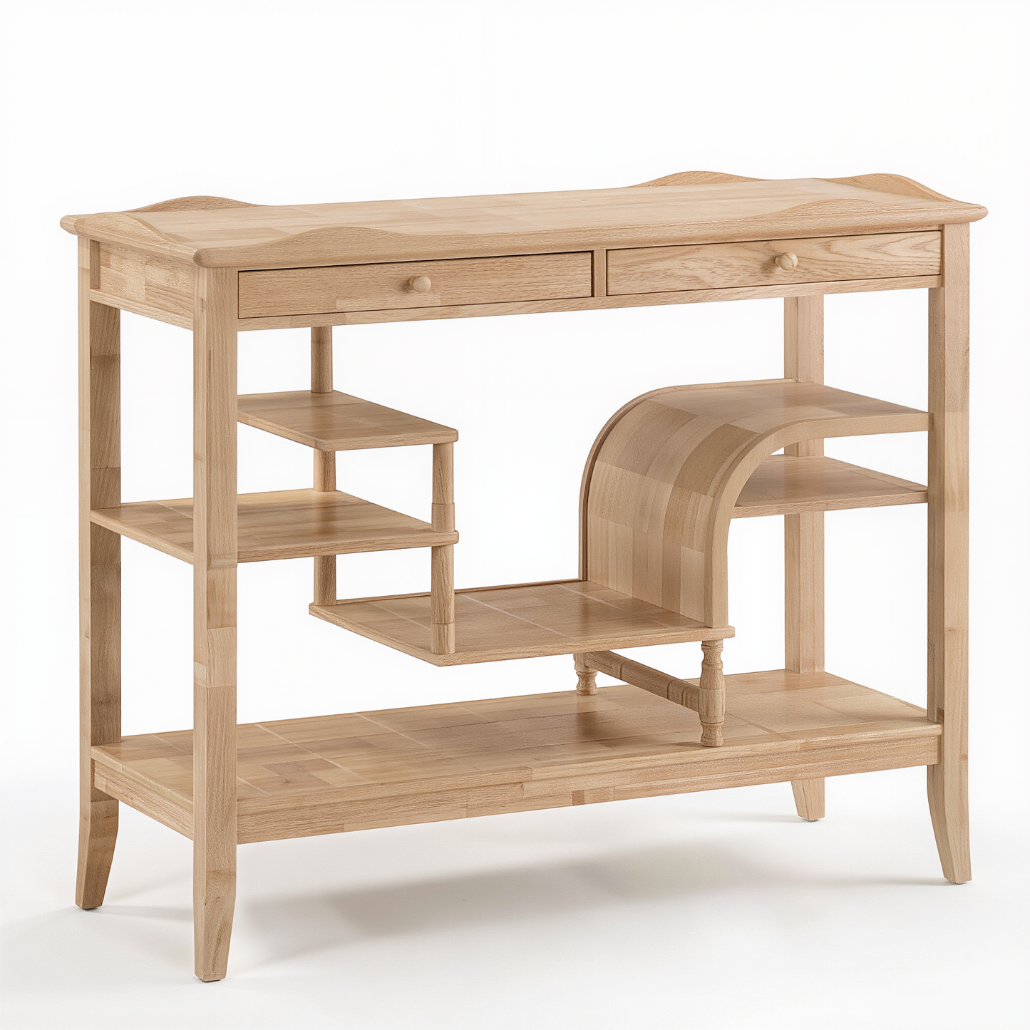 Light Oak Console Table with Multi-Level Shelves