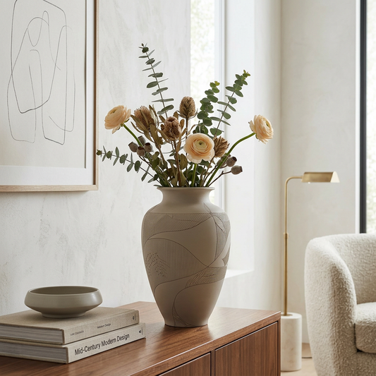 Minimalist Etched Ceramic Vase