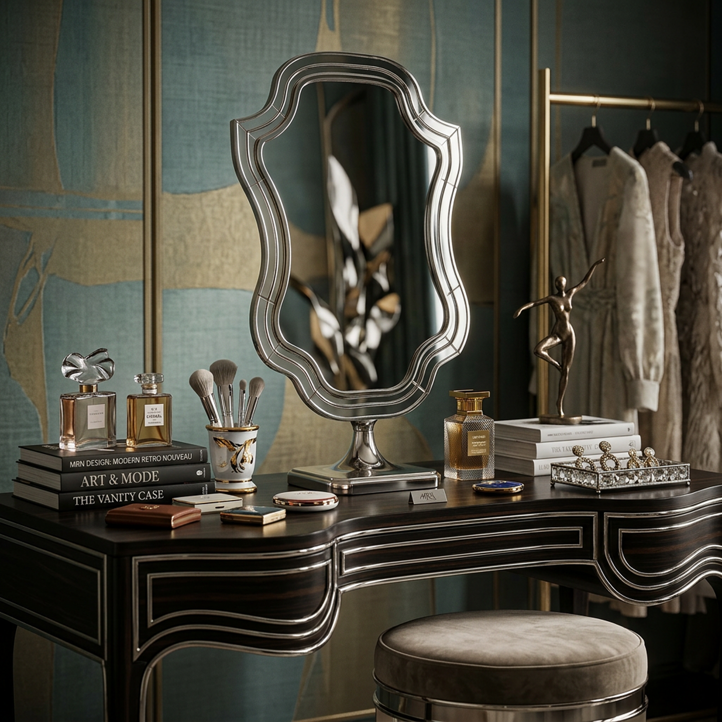 Ornate Silver Tabletop Mirror