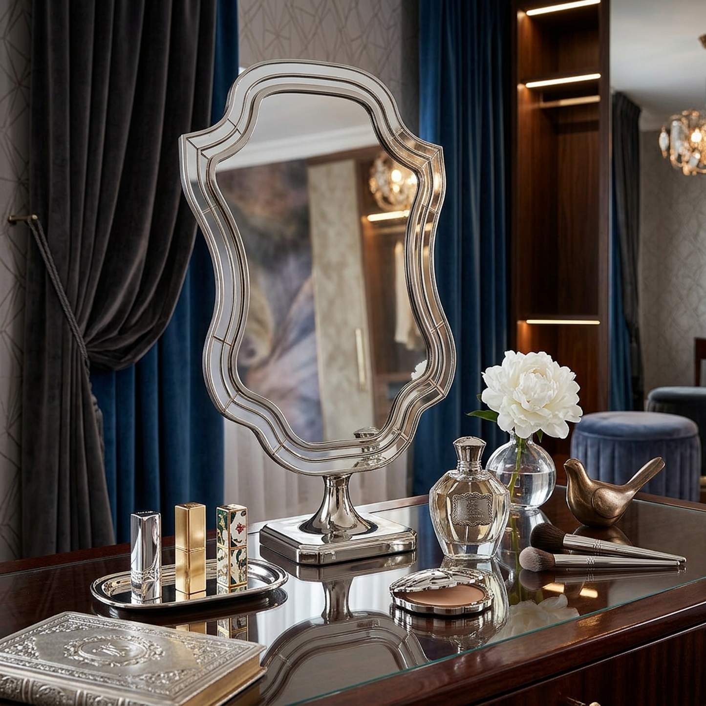 Ornate Silver Tabletop Mirror