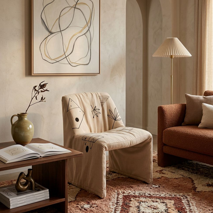 Abstract Sketch Print Slipcover Chair