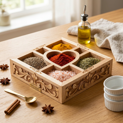 Carved Wooden Divided Tray with Heart Center
