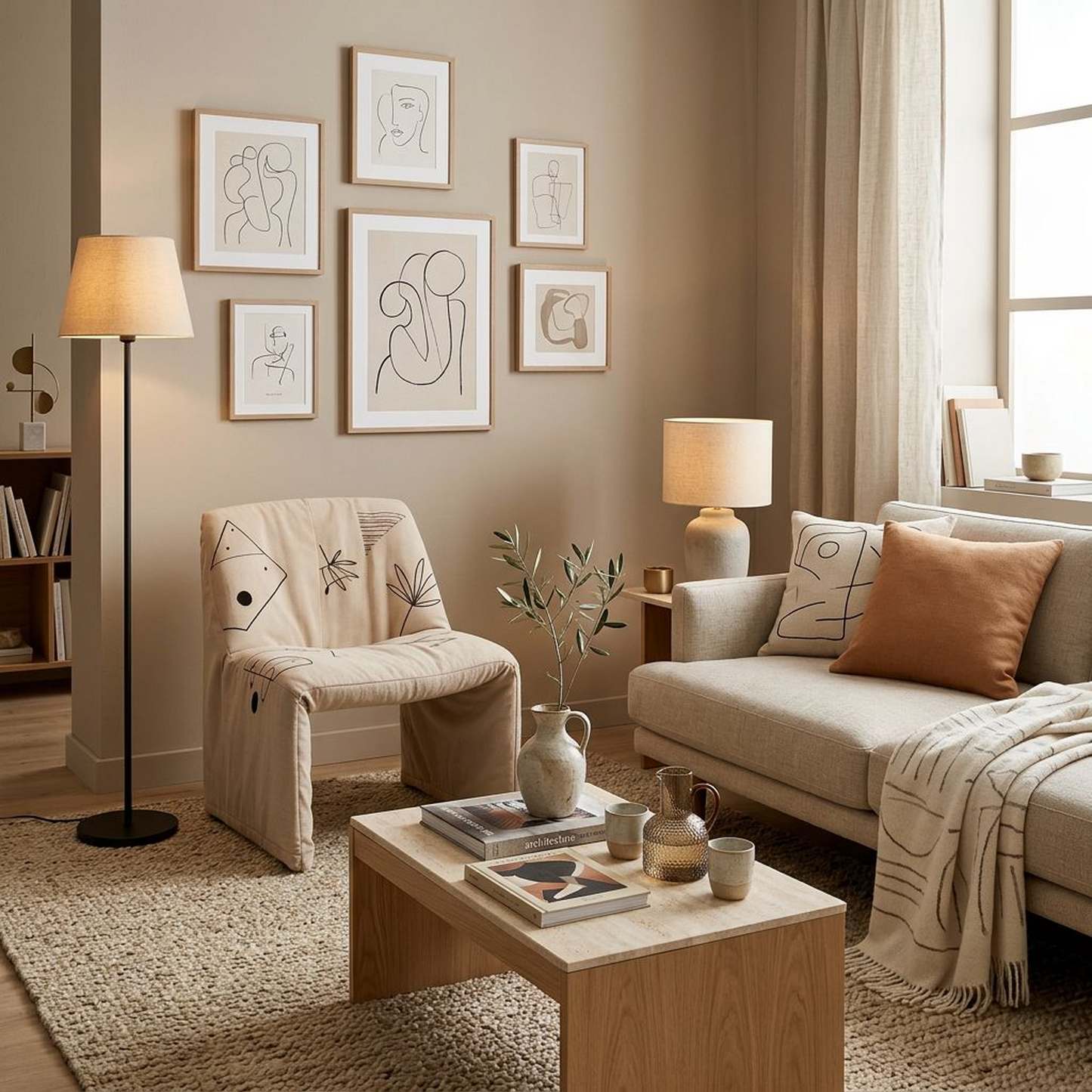 Abstract Sketch Print Slipcover Chair